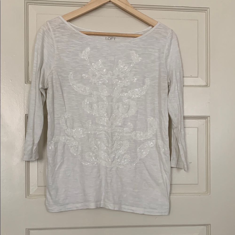 LOFT Fitted Embellished Long Sleeve Blouse